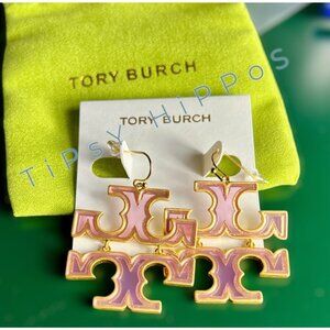 NEW!  Tory Burch Pink and Gold Britten Hoop Earrings